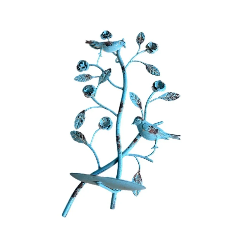 Paradise Treasure Trove Distressed Blue Metal Candle Holder Wall‎ Sconce Shabby